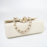 CHANEL Handbag 22C White Caviar Quilted Classic Flap Small Light Gold Hardware - Redeluxe
