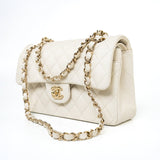 CHANEL Handbag 22C White Caviar Quilted Classic Flap Small Light Gold Hardware - Redeluxe