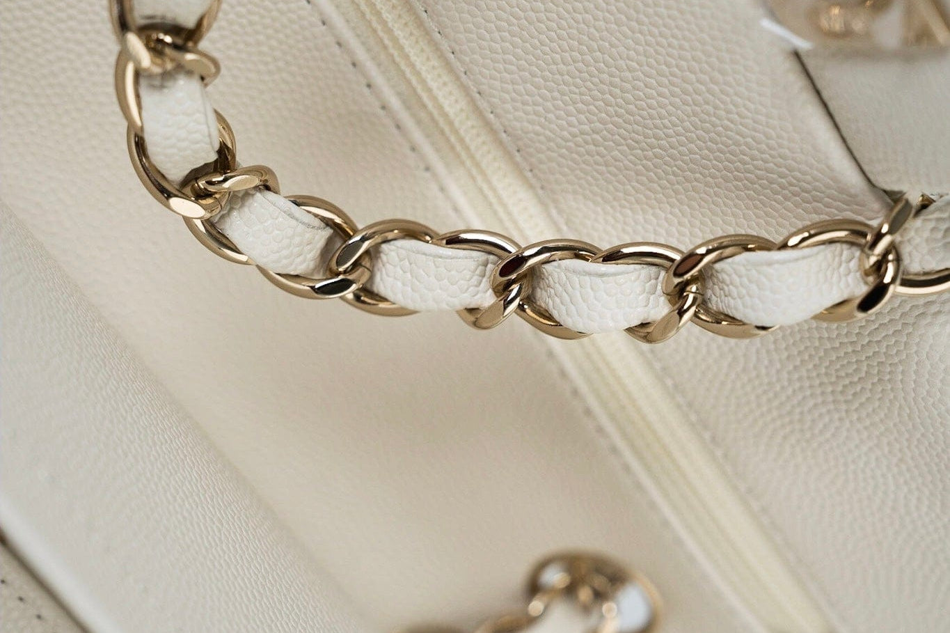 CHANEL Handbag 22C White Caviar Quilted Classic Flap Small Light Gold Hardware - Redeluxe