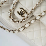 CHANEL Handbag 22C White Caviar Quilted Classic Flap Small Light Gold Hardware - Redeluxe