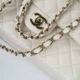 CHANEL Handbag 22C White Caviar Quilted Classic Flap Small Light Gold Hardware - Redeluxe
