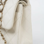 CHANEL Handbag 22C White Caviar Quilted Classic Flap Small Light Gold Hardware - Redeluxe