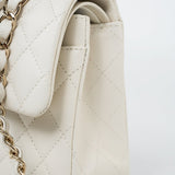 CHANEL Handbag 22C White Caviar Quilted Classic Flap Small Light Gold Hardware - Redeluxe