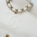 CHANEL Handbag 22C White Caviar Quilted Classic Flap Small Light Gold Hardware - Redeluxe