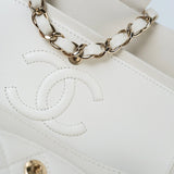 CHANEL Handbag 22C White Caviar Quilted Classic Flap Small Light Gold Hardware - Redeluxe