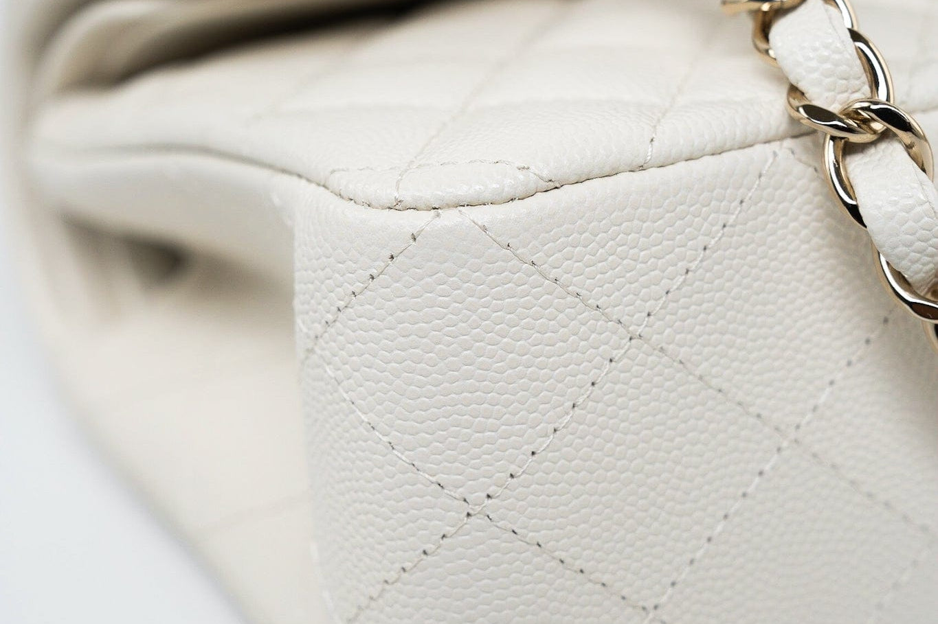 CHANEL Handbag 22C White Caviar Quilted Classic Flap Small Light Gold Hardware - Redeluxe