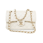 CHANEL Handbag 22C White Caviar Quilted Classic Flap Small Light Gold Hardware - Redeluxe