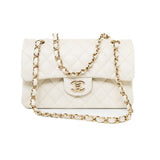 CHANEL Handbag 22C White Caviar Quilted Classic Flap Small Light Gold Hardware - Redeluxe