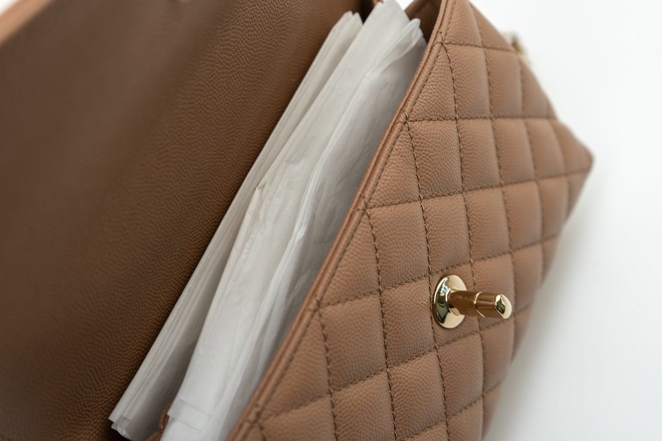 CHANEL Handbag 22K Dark Beige Caviar Quilted Coco Handle Small LGHW - Redeluxe