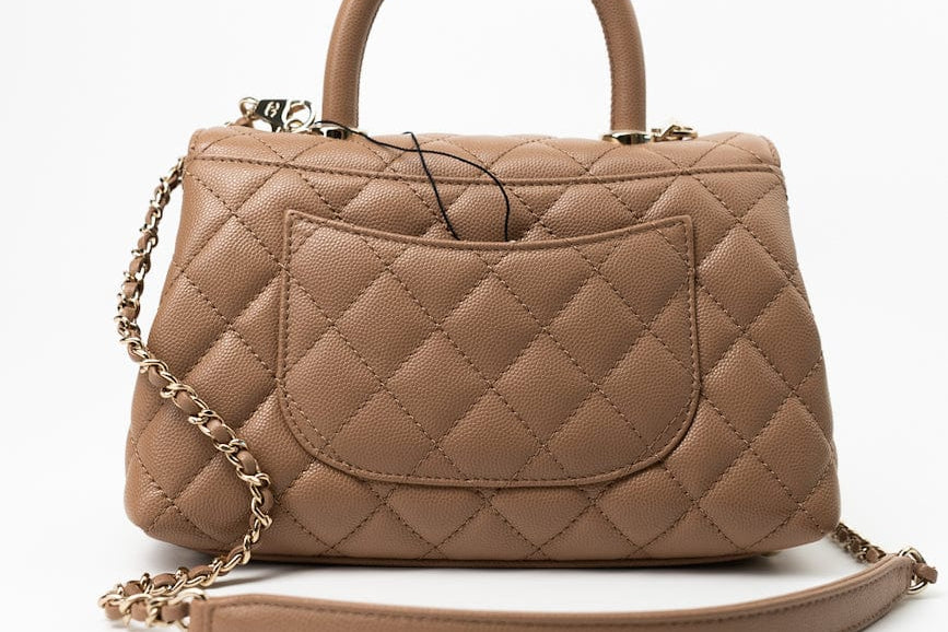 CHANEL Handbag 22K Dark Beige Caviar Quilted Coco Handle Small LGHW - Redeluxe