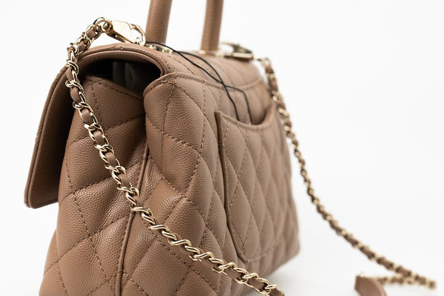 CHANEL Handbag 22K Dark Beige Caviar Quilted Coco Handle Small LGHW - Redeluxe