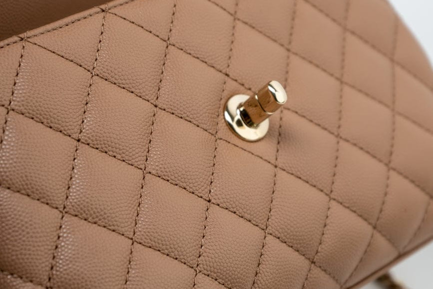 CHANEL Handbag 22K Dark Beige Caviar Quilted Coco Handle Small LGHW - Redeluxe
