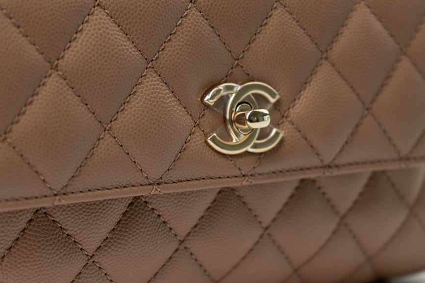 CHANEL Handbag 22K Dark Beige Caviar Quilted Coco Handle Small LGHW - Redeluxe