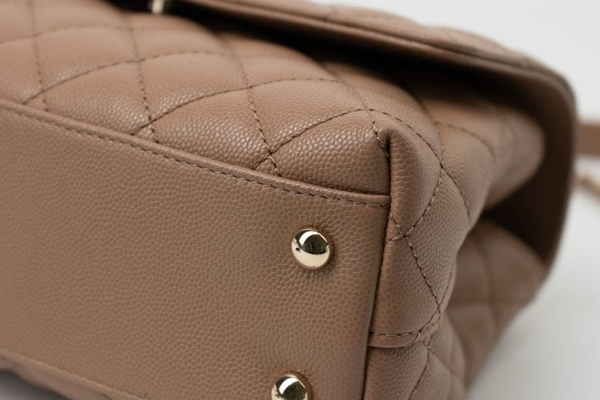 CHANEL Handbag 22K Dark Beige Caviar Quilted Coco Handle Small LGHW - Redeluxe
