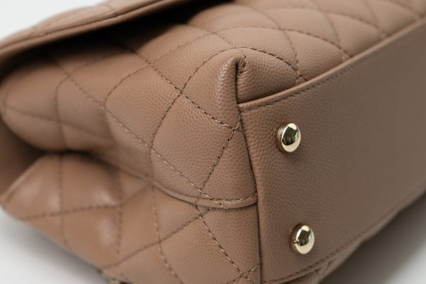 CHANEL Handbag 22K Dark Beige Caviar Quilted Coco Handle Small LGHW - Redeluxe