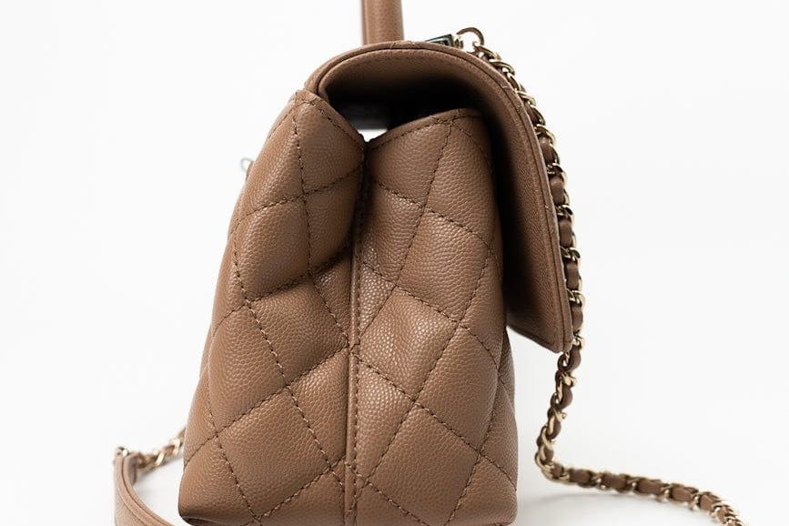 CHANEL Handbag 22K Dark Beige Caviar Quilted Coco Handle Small LGHW - Redeluxe