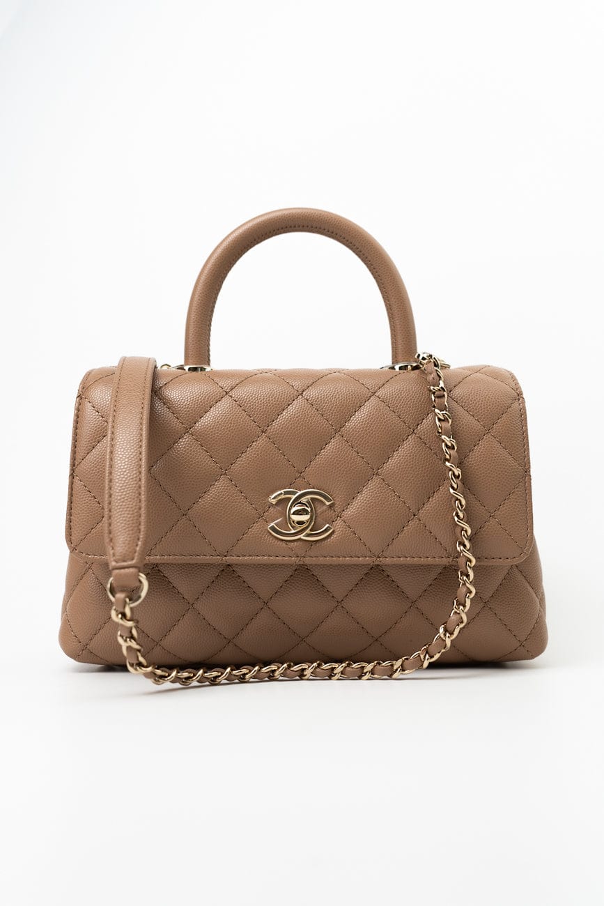 22K Dark Beige Caviar Quilted Coco Handle Small LGHW – REDELUXE