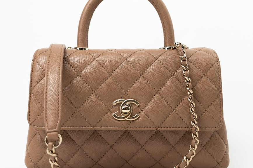 CHANEL Handbag 22K Dark Beige Caviar Quilted Coco Handle Small LGHW - Redeluxe