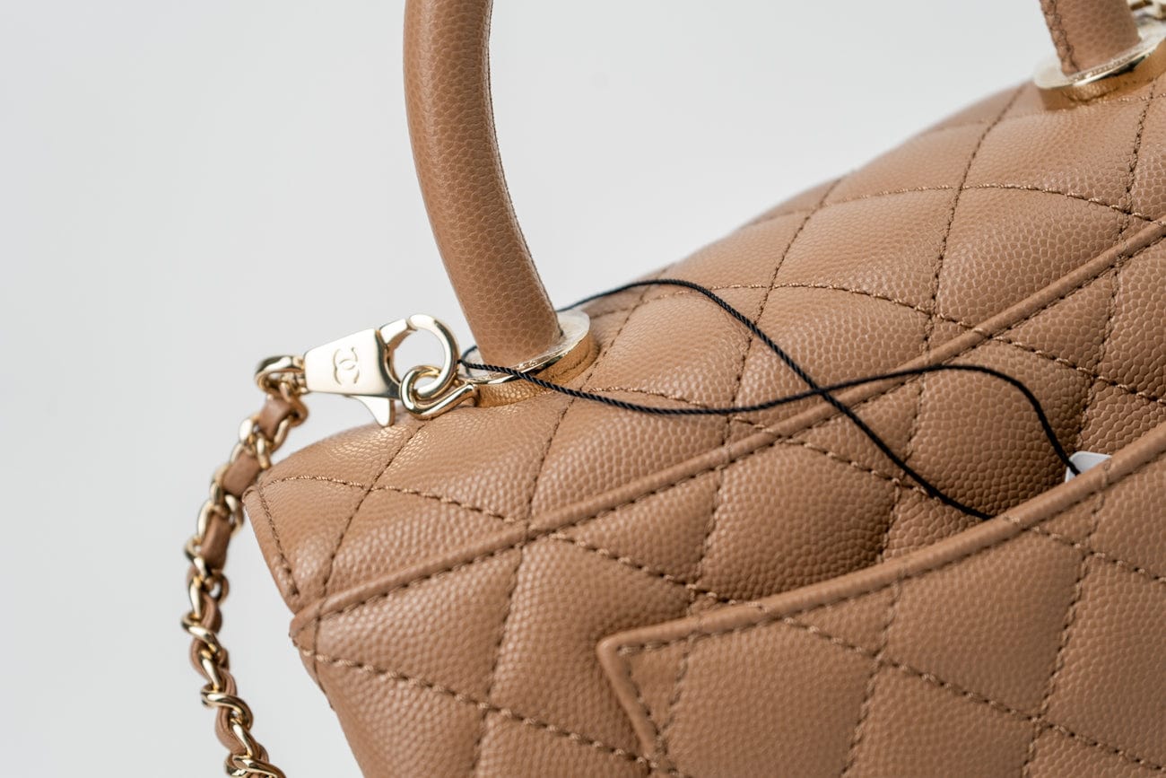 CHANEL Handbag 22K Dark Beige Caviar Quilted Coco Handle Small LGHW - Redeluxe
