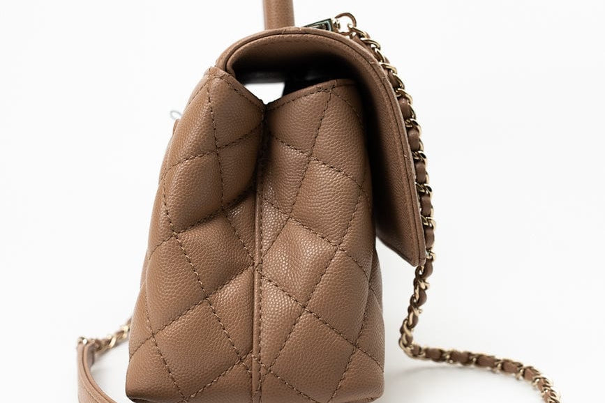 CHANEL Handbag 22K Dark Beige Caviar Quilted Coco Handle Small LGHW - Redeluxe