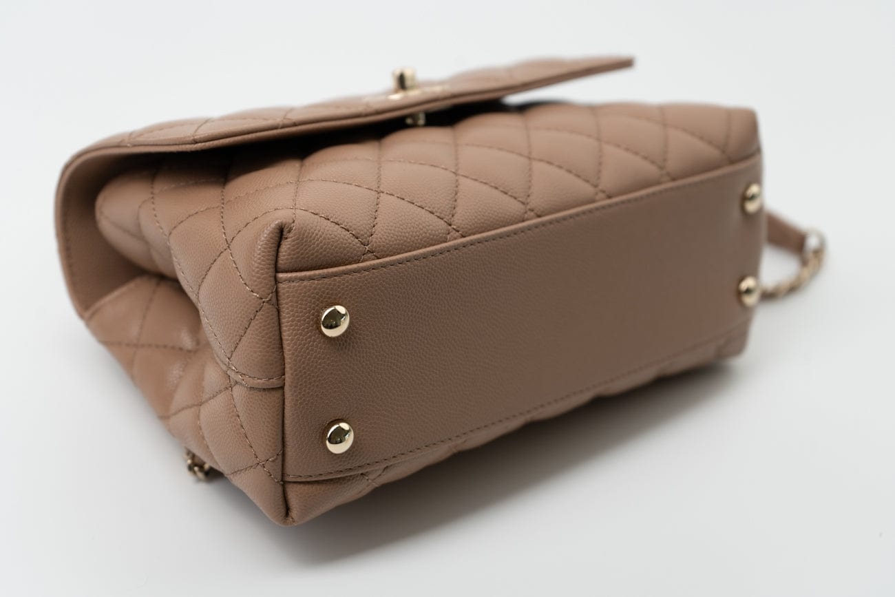 CHANEL Handbag 22K Dark Beige Caviar Quilted Coco Handle Small LGHW - Redeluxe