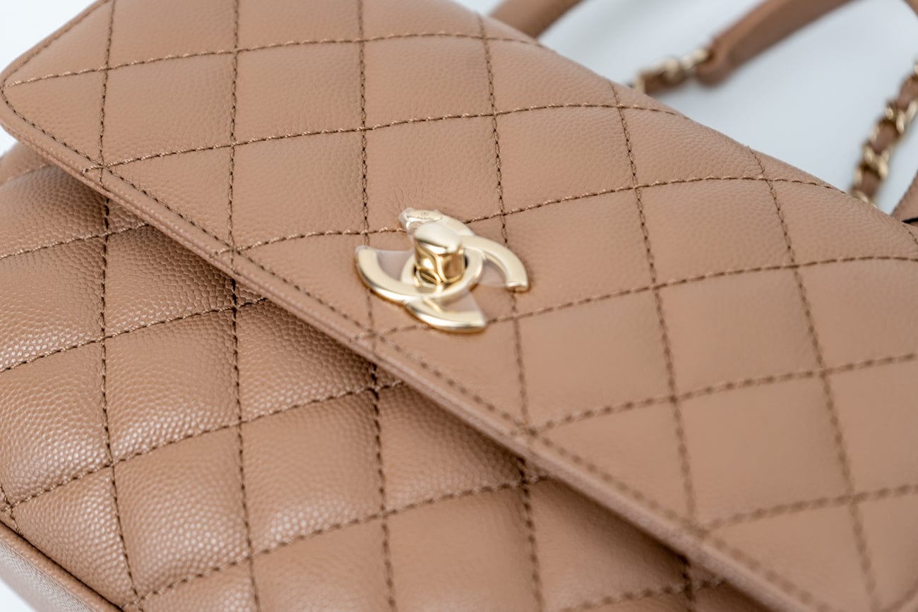 CHANEL Handbag 22K Dark Beige Caviar Quilted Coco Handle Small LGHW - Redeluxe