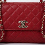 CHANEL Handbag 22K Red Caviar Quilted Coco Handle Medium (Old Small) Light Gold Hardware - Redeluxe