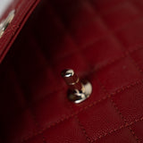 CHANEL Handbag 22K Red Caviar Quilted Coco Handle Medium (Old Small) Light Gold Hardware - Redeluxe