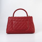 CHANEL Handbag 22K Red Caviar Quilted Coco Handle Medium (Old Small) Light Gold Hardware - Redeluxe