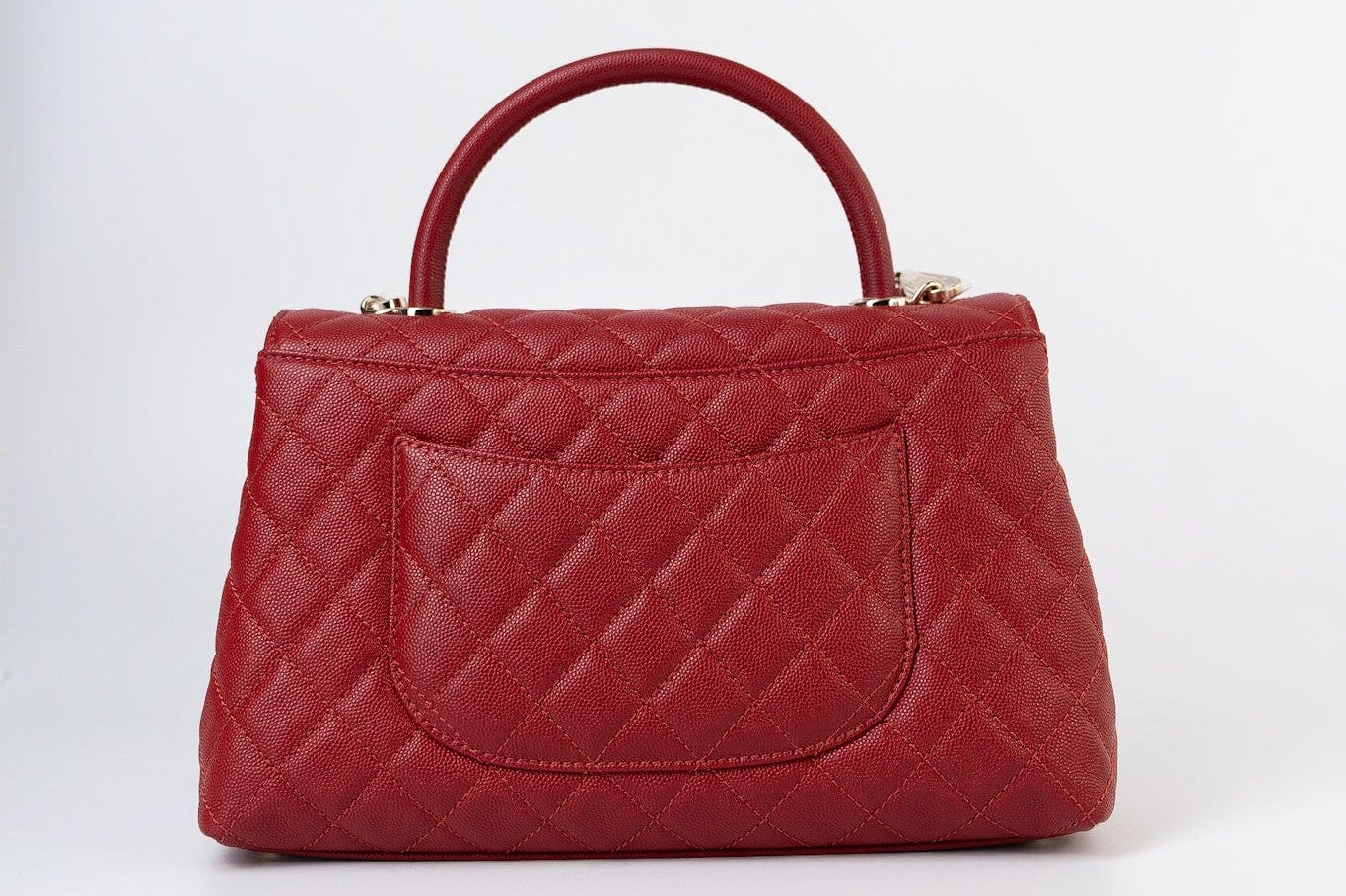 CHANEL Handbag 22K Red Caviar Quilted Coco Handle Medium (Old Small) Light Gold Hardware - Redeluxe