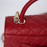 CHANEL Handbag 22K Red Caviar Quilted Coco Handle Medium (Old Small) Light Gold Hardware - Redeluxe