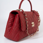 CHANEL Handbag 22K Red Caviar Quilted Coco Handle Medium (Old Small) Light Gold Hardware - Redeluxe