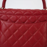 CHANEL Handbag 22K Red Caviar Quilted Coco Handle Medium (Old Small) Light Gold Hardware - Redeluxe
