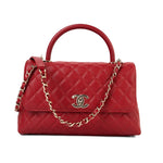 CHANEL Handbag 22K Red Caviar Quilted Coco Handle Medium (Old Small) Light Gold Hardware - Redeluxe