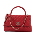 CHANEL Handbag 22K Red Caviar Quilted Coco Handle Medium (Old Small) Light Gold Hardware - Redeluxe