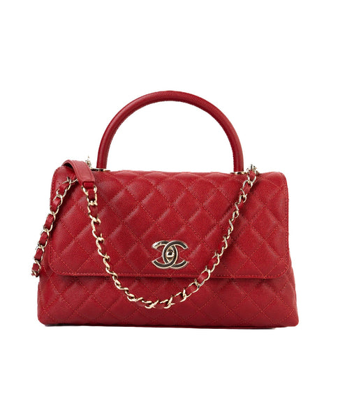 【ヴィンテージ】Rank:S☆Chanel Light Red Small Coco Handle chanel-handbag-22k-red-caviar-