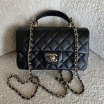 CHANEL Handbag 22P Black Lambskin Quilted Mini Top Handle LGHW - Redeluxe