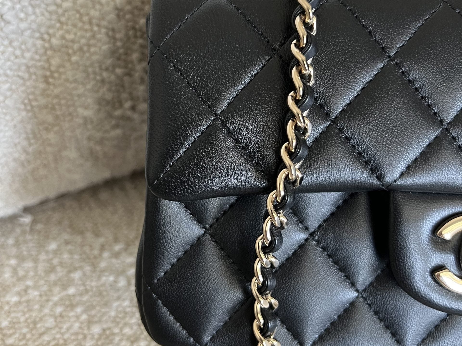CHANEL Handbag 22P Black Lambskin Quilted Mini Top Handle LGHW - Redeluxe