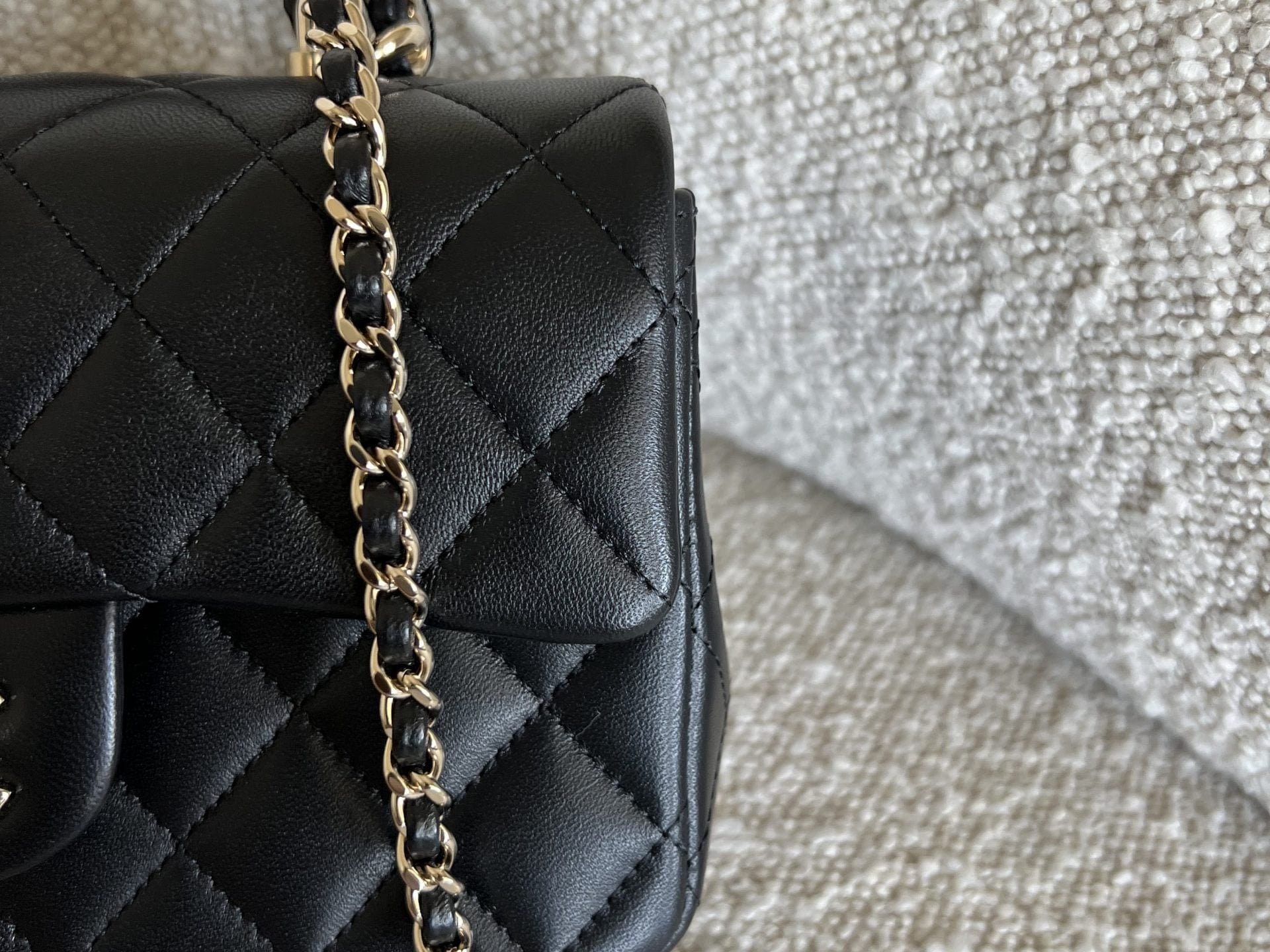 CHANEL Handbag 22P Black Lambskin Quilted Mini Top Handle LGHW - Redeluxe