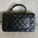 CHANEL Handbag 22P Black Lambskin Quilted Mini Top Handle LGHW - Redeluxe