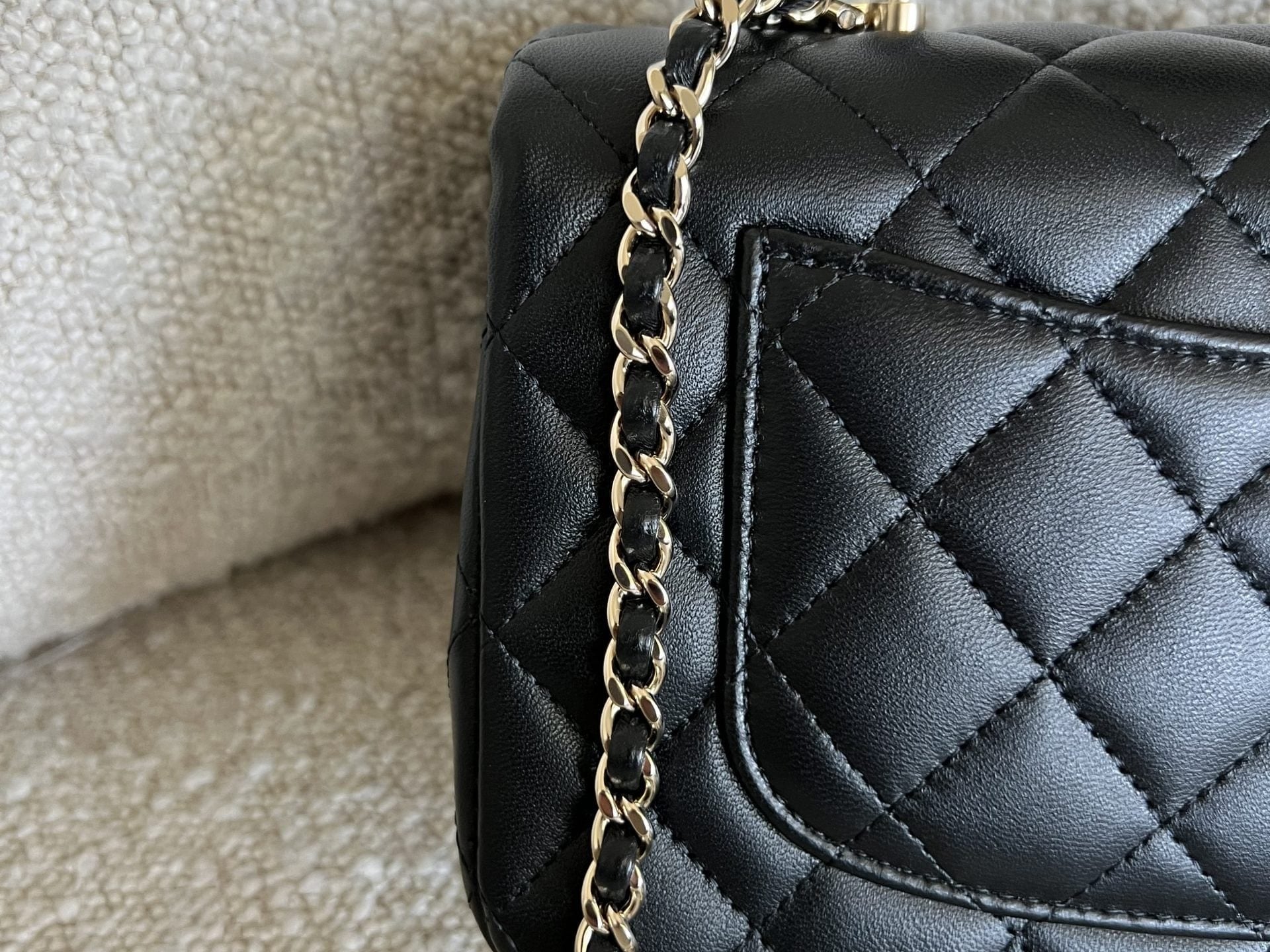 CHANEL Handbag 22P Black Lambskin Quilted Mini Top Handle LGHW - Redeluxe