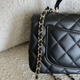 CHANEL Handbag 22P Black Lambskin Quilted Mini Top Handle LGHW - Redeluxe
