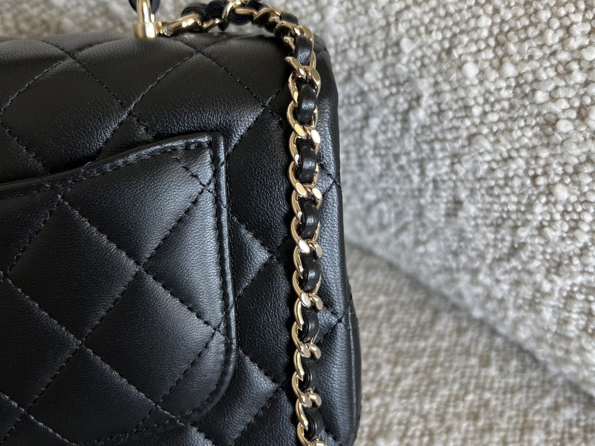 CHANEL Handbag 22P Black Lambskin Quilted Mini Top Handle LGHW - Redeluxe