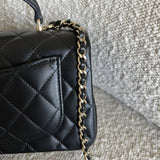 CHANEL Handbag 22P Black Lambskin Quilted Mini Top Handle LGHW - Redeluxe