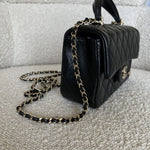 CHANEL Handbag 22P Black Lambskin Quilted Mini Top Handle LGHW - Redeluxe