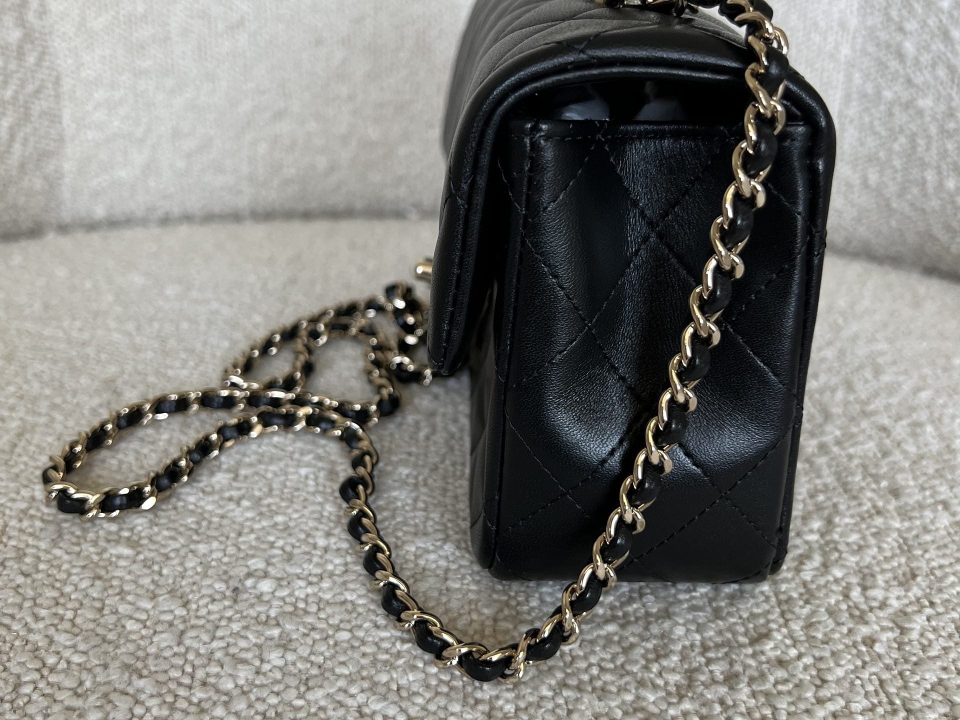 CHANEL Handbag 22P Black Lambskin Quilted Mini Top Handle LGHW - Redeluxe
