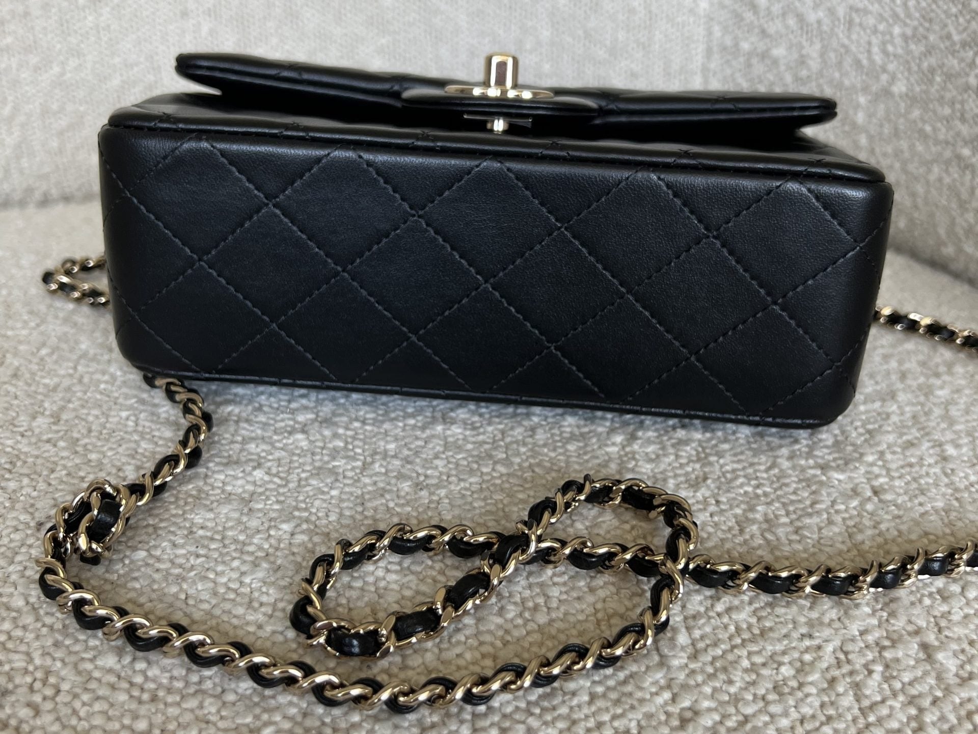 CHANEL Handbag 22P Black Lambskin Quilted Mini Top Handle LGHW - Redeluxe
