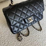 CHANEL Handbag 22P Black Lambskin Quilted Mini Top Handle LGHW - Redeluxe