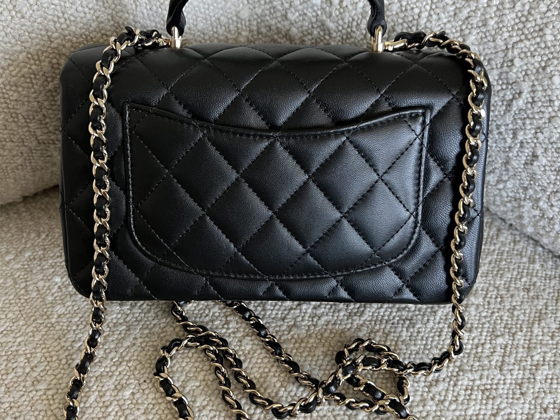 CHANEL Handbag 22P Black Lambskin Quilted Mini Top Handle LGHW - Redeluxe