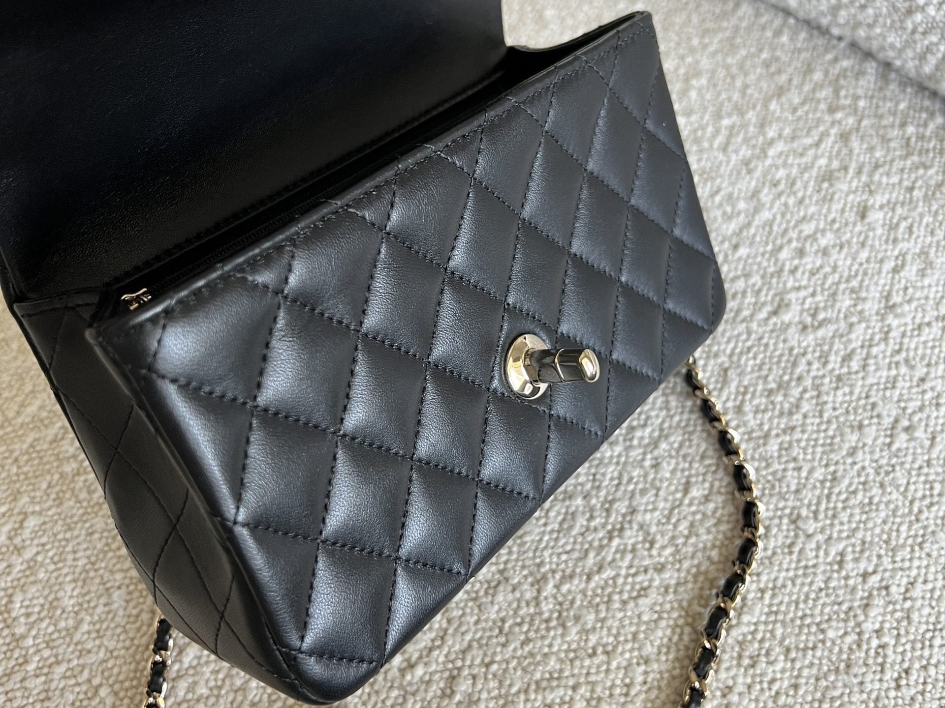 CHANEL Handbag 22P Black Lambskin Quilted Mini Top Handle LGHW - Redeluxe